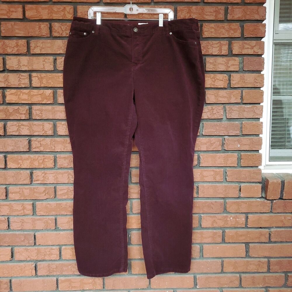 St Johns Bay Corduroy Pants 20W Straight Leg Burgundy Plum Cotton Blend Stretch
